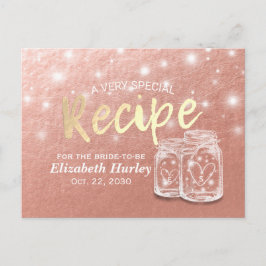 Cartão Postal De Convite Rosa Mason Jars de Casal de recebimento de chá de 