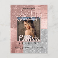 Rosa moderno Dourado Silver Glitter Foto Sweet 16