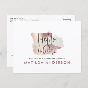 Cartão Postal De Convite Rosa-rosa-menina aniversário de 40 anos