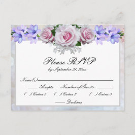 Cartão Postal De Convite Rosa Rosa | Resposta de Casamento Bokeh Prata
