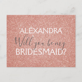 Cartão Postal De Convite Rosa rosa rosa Dourada Brilhante e Bridesmaid Spar