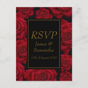 Cartão Postal De Convite Rosa vermelha Elegante - RSVP de Casamento