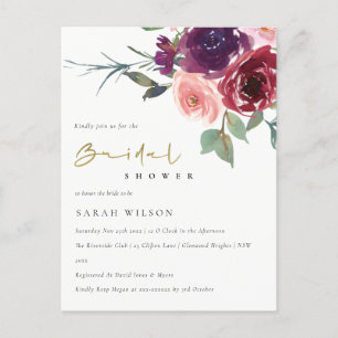 CARTÃO POSTAL DE CONVITE ROSA VERMELHO ROSA ÁGUA FLORAL CASAMENTO