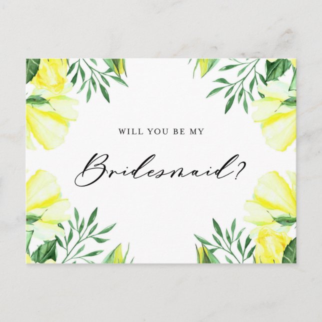 Cartão Postal De Convite Rosas Amarelos De Aquarela Você Será Minha Porta-P (Frente)