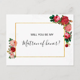 Cartão Postal De Convite Rosas Borgonhetas Floral Garland Matron de honra