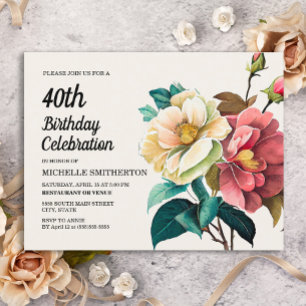 Cartão Postal De Convite Rosas Brancas Vermelhas Aniversário de 40 anos da