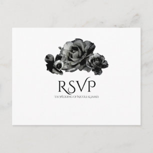 Cartão Postal De Convite Rosas de Aquarela Preta Elegante RSVP de Casamento