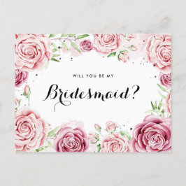 Cartão Postal De Convite Rosas De Aquarela Rosa Você Será Minha Bridesmaid