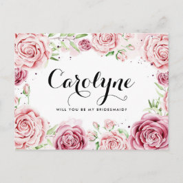 Cartão Postal De Convite Rosas De Aquarela Rosa Você Será Minha Porta-Ponta