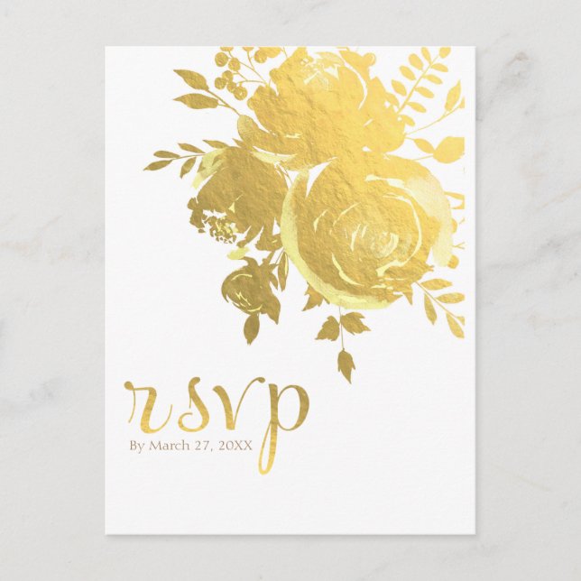 Cartão Postal De Convite Rosas Dourados Faux Foil Elegante Modern Wedding R (Frente)