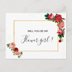 Cartão Postal De Convite Rosas Floral Garland Flower Girl