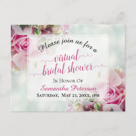 Cartão Postal De Convite Rosas rosa e Chá de panela virtual de Peony Buds
