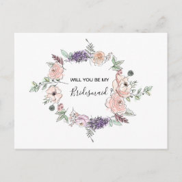 Cartão Postal De Convite Rosas Rosa Floral Garland BRIDESMAID