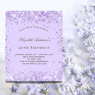 Cartão Postal De Convite Roteiro de poeira da lavanda violeta de aniversári