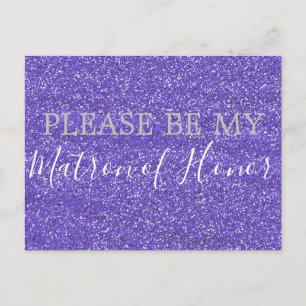 Cartão Postal De Convite Roxo Faux Glitter Matron Proposta de Honra