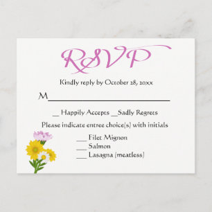 Cartão Postal De Convite Roxo Floral RSVP Girassol Amarelo, Margarida Casam