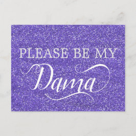 Cartão Postal De Convite Roxo Glitter Dama Quinceanera Proposta de Dama