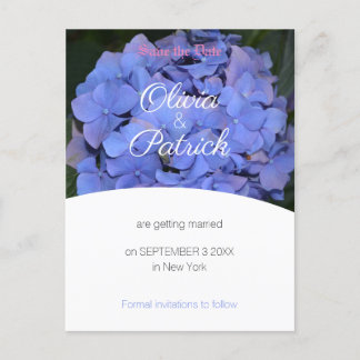 Cartão Postal De Convite Roxo Pastel Hortênsia Casamento Salve a Data