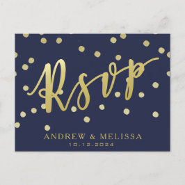 Cartão Postal De Convite RSVP | Cartão-postal Dourado Azul-Marinho e Faux