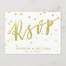 Cartão Postal De Convite RSVP | Cartão-postal Dourado branco e falso