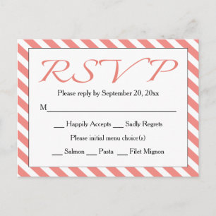 Cartão Postal De Convite RSVP Casamento/Partido Rosa e Stripe Branca