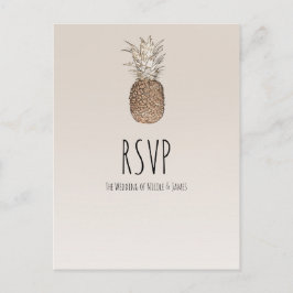 Cartão Postal De Convite RSVP Casamento Tropical Havaiano Abacaxi Rústico