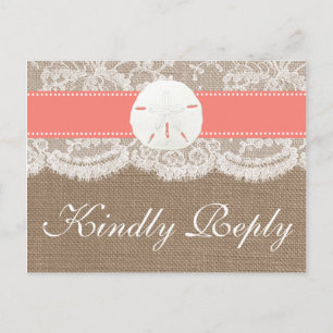 Cartão Postal De Convite RSVP da Coleção de Casamentos de Dólar Coral Sand