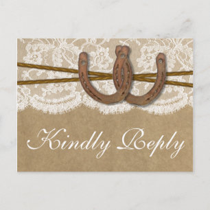 Cartão Postal De Convite RSVP da Coleção Kraft, Lace & Horsferes