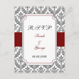 Cartão Postal De Convite rsvp damask vermelho