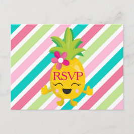 Cartão Postal De Convite RSVP de Abacaxi sorridente