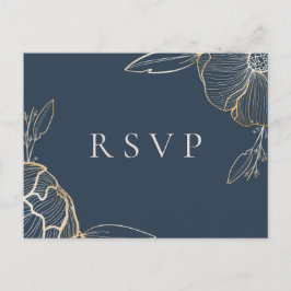 Cartão Postal De Convite RSVP de Casamento Botânico Floral Dourado Elegante