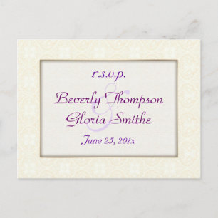 Cartão Postal De Convite RSVP de Casamento Branco Damask