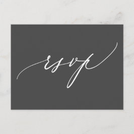 Cartão Postal De Convite RSVP de Casamento Branco Negro de Caligrafia Moder