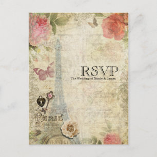 Cartão Postal De Convite RSVP de casamento com chave e fechadura de rosas c