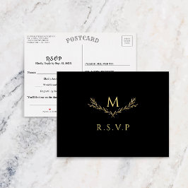 Cartão Postal De Convite RSVP de Casamento da Terra do Monograma Preto e Do