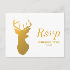 Cartão Postal De Convite RSVP de Casamento de Antler/Reindeer Dourado Russo