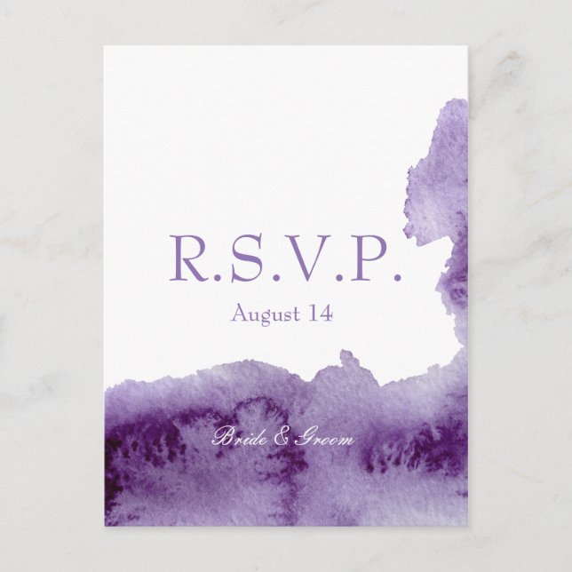 Cartão Postal De Convite RSVP de Casamento de Aquarela Elegante Ultra Viole (Frente)