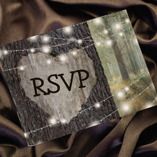 Cartão Postal De Convite RSVP de Casamento de Árvore de Coração Gravada