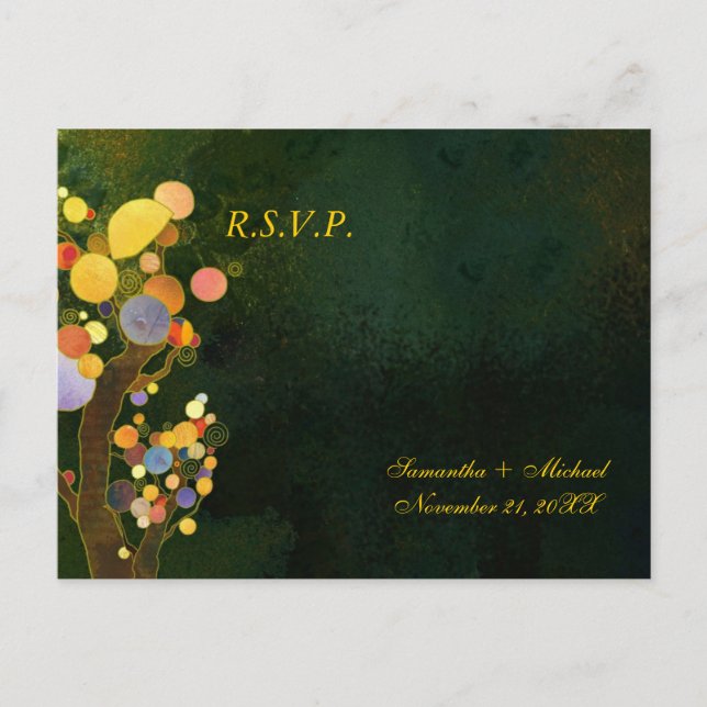 Cartão Postal De Convite RSVP de Casamento de Árvore Whimsical (Frente)