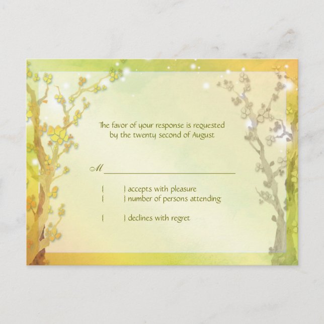 Cartão Postal De Convite RSVP de Casamento de Árvores de Floresta primavera (Frente)