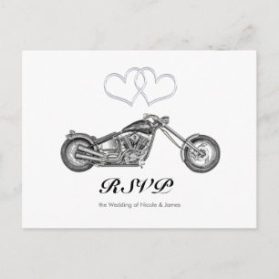 Cartão Postal De Convite RSVP de Casamento de Biker para Motocicletas e Sil