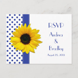 Cartão Postal De Convite RSVP de Casamento de Bolinhas Branca Real Sunflowe