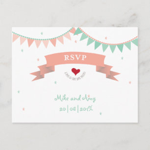 Cartão Postal De Convite RSVP de Casamento de Bunting Lib Bunting Whimsical