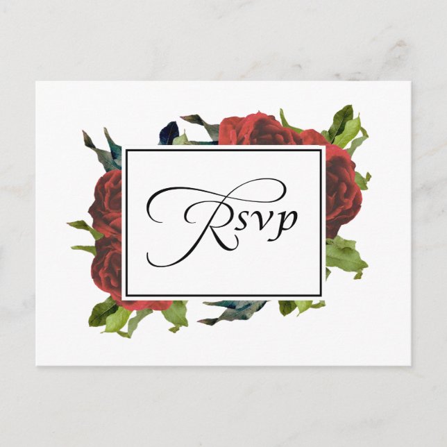 Cartão Postal De Convite RSVP de Casamento de Buquê rosa vermelha (Frente)