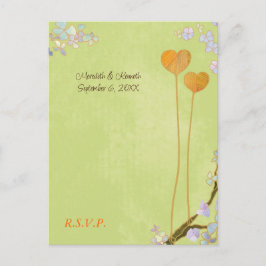 Cartão Postal De Convite RSVP de Casamento de Dois Corações Verdes limões