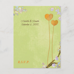 Cartão Postal De Convite RSVP de Casamento de Dois Corações Verdes limões