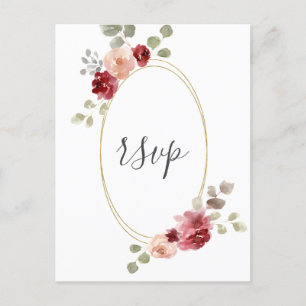 Cartão Postal De Convite RSVP de casamento de flor de Borgonha geométrica d