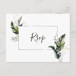 Cartão Postal De Convite RSVP de Casamento de Folhagem de Aquarelas Tropica
