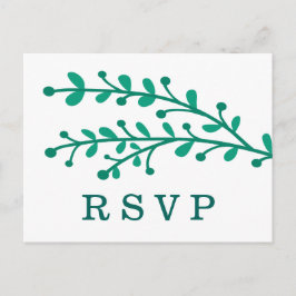 Cartão Postal De Convite RSVP de Casamento de Folhagem Simples Verde