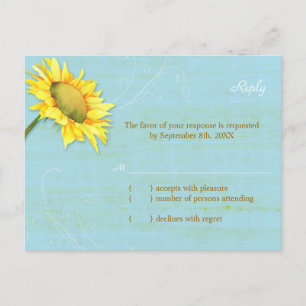 Cartão Postal De Convite RSVP de Casamento de Girassol Azul Rústico